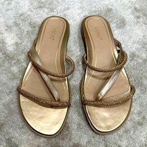 Gold Vionic sandals with crystals
